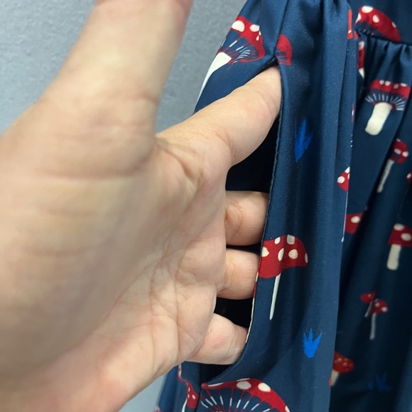 Unique Vintage Mushroom Midi Dress - Blue with pockets spaghetti straps so cute - Picture 6 of 7